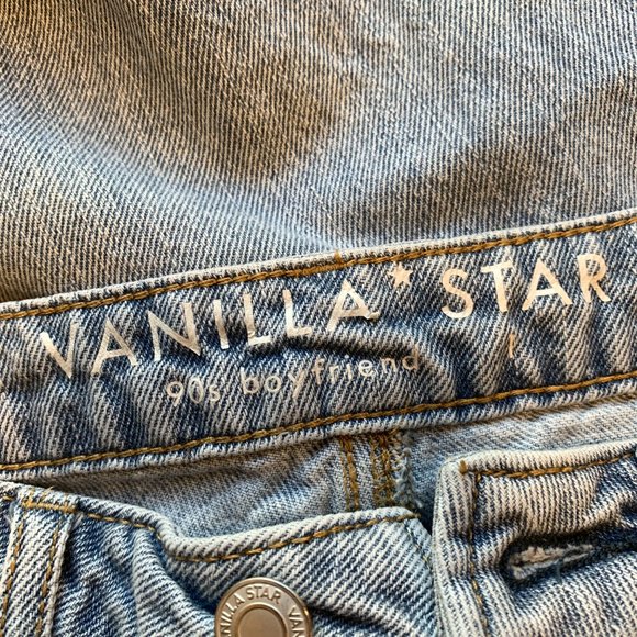 Vanilla Star 90s Boyfriend Jeans Raw Hem Distressed Button Fly W25"xL25" Size 1 - Picture 3 of 11